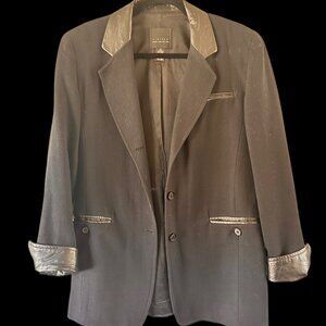Limited classic black blazer size S,  with leather detail collar and cuffs
